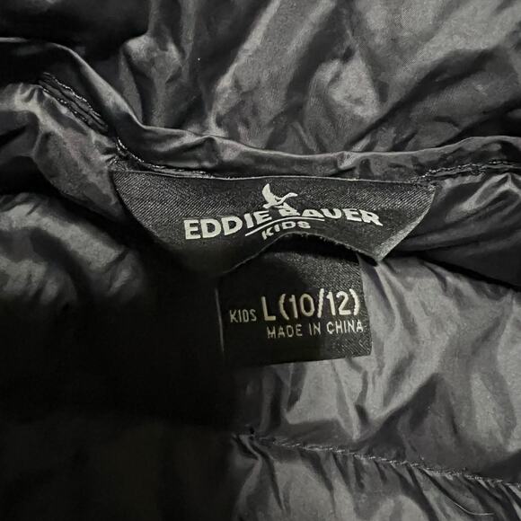 Eddie Bauer Puffer Jacket Kids Youth Large 10/12 Nlack 650 Down Coat - Picture 8 of 9
